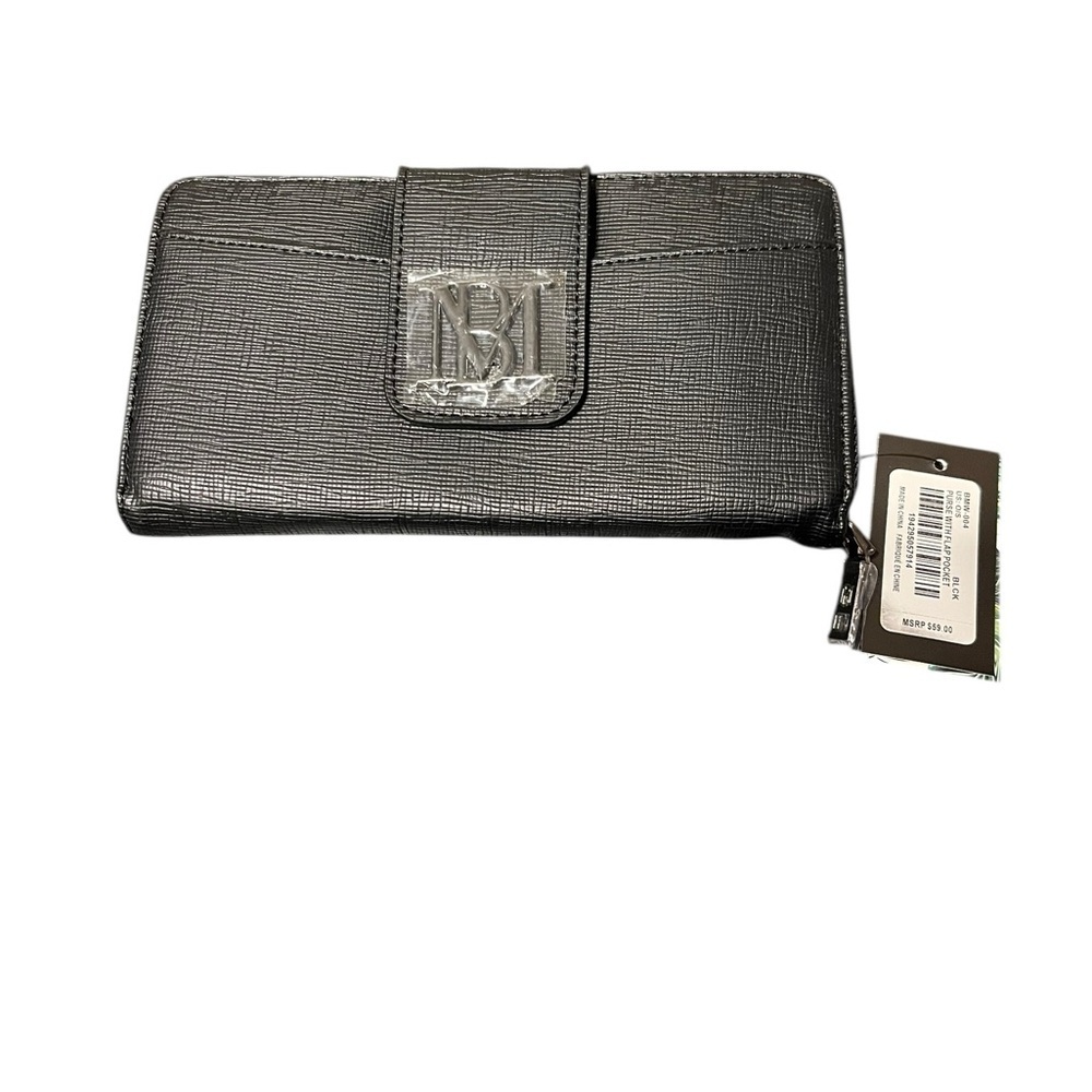 Badgley Mischka Textured Large Black Wallet With Card, Cash, Change Slots NWT